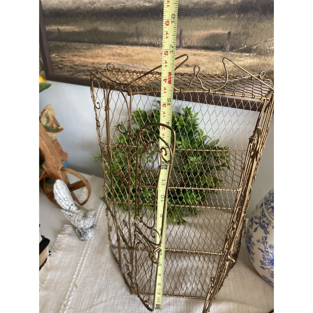 Metal Vintage Gold Color Miniature Twisted Wire Curio Shelf Approx.18 InchesTall - Picture 4 of 6